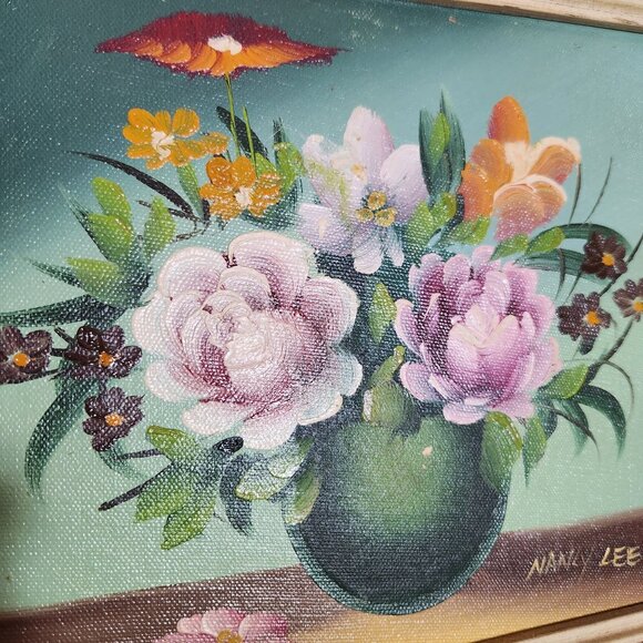 Vintage French Country Framed Floral Still life Oil Painting Signed Nancy Lee - Picture 3 of 7